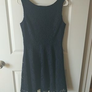 Navy blue lace dress, above knee length